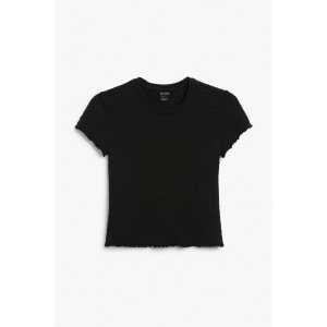 Monki Schwarzes Struktur-T-Shirt Schwarz in Größe L. Farbe: Black