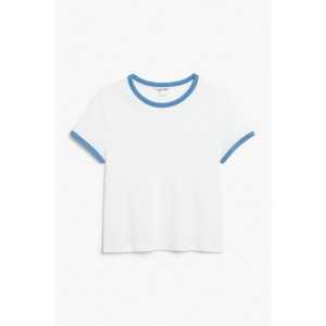 Monki T-shirt With Contrast Trim White & Blue in Größe L