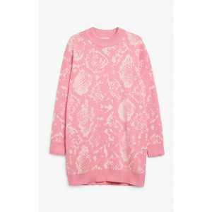 Monki Weiches Oversize-Strickkleid Rosa Schlangenlederoptik, Alltagskleider in Größe XL. Farbe: Pink snake