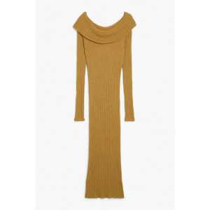 Monki Weiches Strickkleid mit langen Ärmeln Senffarben, Alltagskleider in Größe XL. Farbe: Mustard