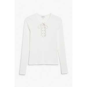 Monki Weißes Langarmoberteil mit Schnürung vorne Weiß, T-Shirt in Größe XL. Farbe: White