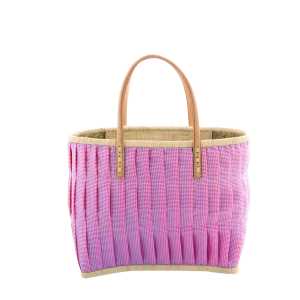 Rice Tasche aus Bast im Karo Design, Medium, pink