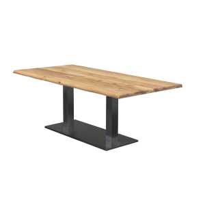 VALMONDO Esstisch TARVOS 160 x 90 cm Eiche - Gestell schwarz pulverbeschichtet - Tischplatte Eiche massiv - Baumkante - Länge 160 cm - Breite 90 cm
