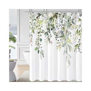 Welikera Duschvorhang, wasserdicht maschinenwaschbar Green Leaf Shower Curtains
