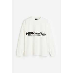 H&M Bedrucktes Jerseyshirt in Oversized Fit Weiß/New Sound, T-Shirt Größe XS. Farbe: White/new sound