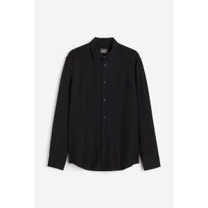 H&M Hemd aus Strukturstoff in Regular Fit Schwarz, Freizeithemden Größe L. Farbe: Black