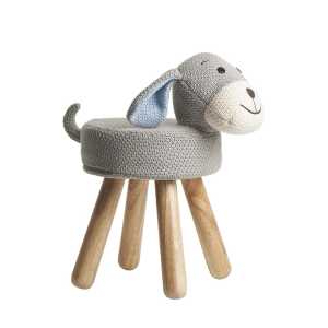 Handgefertigter Baumwoll-Polsterhocker Hund Billy aus Holz