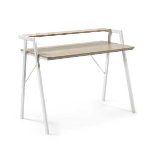 Kave Home - Aarhus Schreibtisch Melamin natur und Beine aus Stahl mit weißem Finish 115 x 60 cm