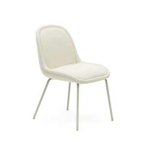 Kave Home - Aimin Stuhl aus weißem Bouclé und Stahlbeinen mit mattbeigem Finish