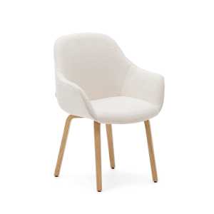 Kave Home - Aleli Stuhl mit Bouclé in Weiß Beine aus massivem Eschenholz mit natürlichem Finish