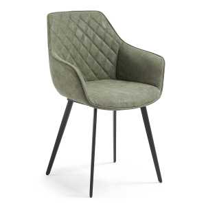 Kave Home - Amira Stuhl aus Kunstleder in Grün und Stahlbeine mit schwarzem Finish