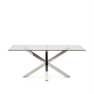Kave Home - Argo Tisch aus Glas und Beine aus rostfreiem Stahl 180 x 100 cm