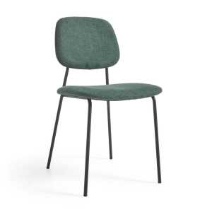 Kave Home - Benilda stapelbarer dunkelgrüner Stuhl mit Eichenfurnier und Stahl mit schwarzem Finish