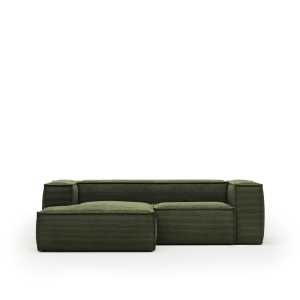 Kave Home - Blok 2-Sitzer-Sofa mit Chaiselongue links breiter Cord grün 240 cm