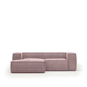 Kave Home - Blok 2-Sitzer-Sofa mit Chaiselongue links breiter Cord rosa 240 cm