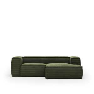 Kave Home - Blok 2-Sitzer-Sofa mit Chaiselongue rechts breiter Cord grün 240 cm