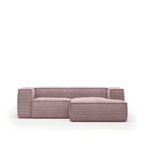 Kave Home - Blok 2-Sitzer-Sofa mit Chaiselongue rechts breiter Cord rosa 240 cm