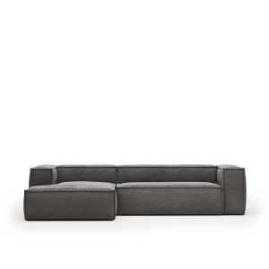 Kave Home - Blok 3-Sitzer-Sofa mit Chaiselongue links breiter Cord grau 300 cm