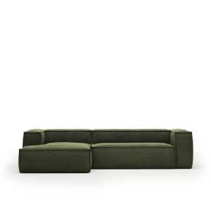 Kave Home - Blok 3-Sitzer-Sofa mit Chaiselongue links breiter Cord grün 300 cm