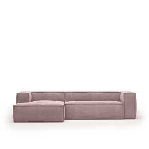 Kave Home - Blok 3-Sitzer-Sofa mit Chaiselongue links breiter Cord rosa 300 cm