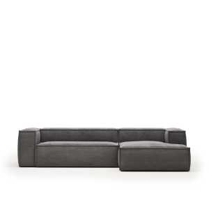 Kave Home - Blok 3-Sitzer-Sofa mit Chaiselongue rechts breiter Cord grau 300 cm