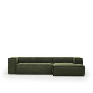 Kave Home - Blok 3-Sitzer-Sofa mit Chaiselongue rechts breiter Cord grün 300 cm