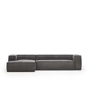 Kave Home - Blok 4-Sitzer-Sofa mit Chaiselongue links breiter Cord grau 330 cm