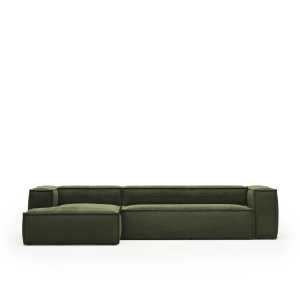 Kave Home - Blok 4-Sitzer-Sofa mit Chaiselongue links breiter Cord grün 330 cm