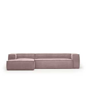 Kave Home - Blok 4-Sitzer-Sofa mit Chaiselongue links und breitem Cord rosa 330cm