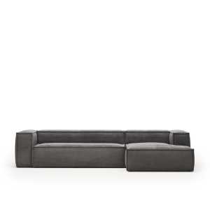 Kave Home - Blok 4-Sitzer-Sofa mit Chaiselongue rechts breiter Cord grau 330 cm