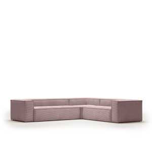 Kave Home - Blok 5-Sitzer-Ecksofa breiter Cord in Rosa 320 x 290 / 290 x 320 cm