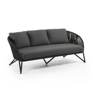 Kave Home - Branzie 3-Sitzer-Sofa aus schwarzem Seil 180 cm
