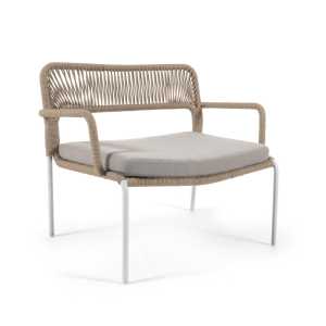 Kave Home - Cailin Sessel aus beigefarbenem Seil und weiß lackierten verzinkten Stahlbeinen