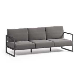 Kave Home - Comova 3-Sitzer-Sofa 100% outdoor dunkelgrau und aus schwarzem Aluminium 222 cm