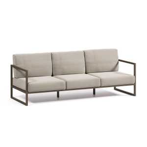 Kave Home - Comova 3-Sitzer Sofa 100% outdoor hellgrau und Aluminium grün 222 cm