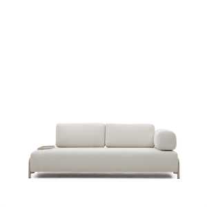 Kave Home - Compo 3-Sitzer-Sofa Beige, kleines Tablett Eichenfurnier und Metallgestell grau 232cm