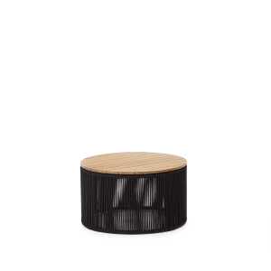 Kave Home - Couchtisch Dandara aus Stahl, schwarzem Flechtwerk und massivem Akazienholz Ø70 cm 100% FS