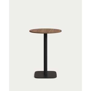 Kave Home - Dina hoher runder Tisch Melamin in Nussbaum-Finish und Metallbein mit schwarzer Lackierung