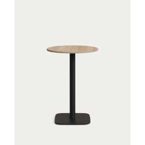 Kave Home - Dina hoher runder Tisch Melamin naturfarben Metallbein schwarz lackiert Ø 60x96 cm
