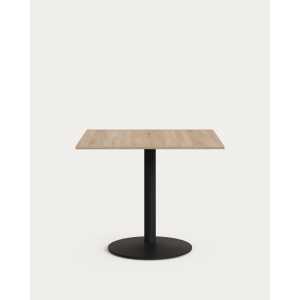 Kave Home - Esilda Tisch aus Melamin in Naturfarben mit schwarz lackiertem Metallbein 90x90x70 cm