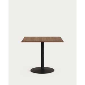 Kave Home - Esilda Tisch aus Melamin in Nussbaumfinish mit schwarz lackiertem Metallbein 90x90x70 cm