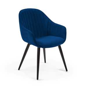 Kave Home - Fabia Stuhl aus blauem Samt und Stahlbeine mit schwarzem Finish FR