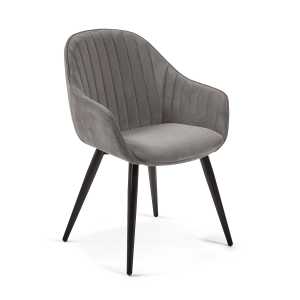 Kave Home - Fabia Stuhl aus grauem Samt und Stahlbeine mit schwarzem Finish FR