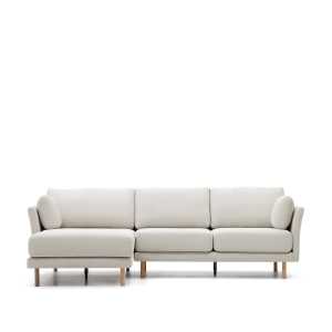 Kave Home - Gilma 3-Sitzer-Sofa Chaiselongue rechts/links Chenille in Perle Beine naturfarben 260 cm