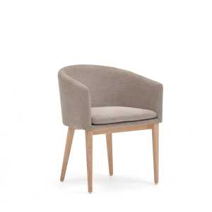 Kave Home - Harlan Stuhl aus brauner Chenille mit Beinen aus massiver Esche