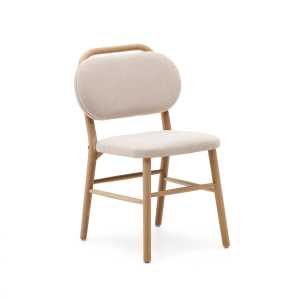Kave Home - Helda Stuhl aus beiger Chenille und massivem Eichenholz