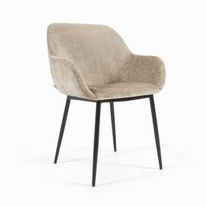 Kave Home - Konna Stuhl aus beiger Chenille mit schwarz lackierten Stahlbeinen FR