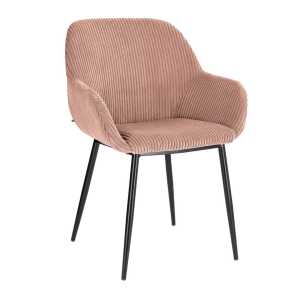 Kave Home - Konna Stuhl aus breitem Cord in Rosa mit schwarz lackierten Stahlbeinen