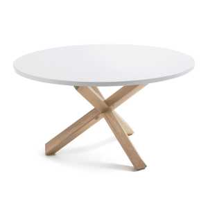 Kave Home - Lotus runder Tisch Ø 135 cm aus weiß lackiertem MDF und massiven Eichenbeinen