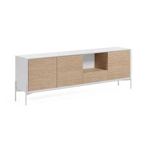 Kave Home - Marielle Sideboard 3 Türen 1 Schublade Eschenfurnier lackiert Metall in Weiß 207 x 69 cm